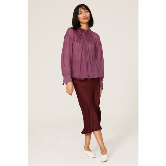 Vince Pink Shirred Neck Silk Long Sleeve Blouse Size Small - Picture 1 of 16